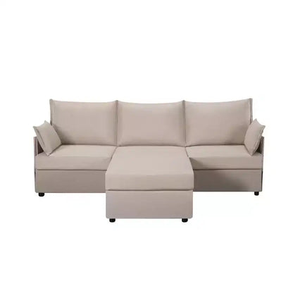 Canapé d'angle 93,7 po avec pouf, canapé d'intérieur en imitation lin.