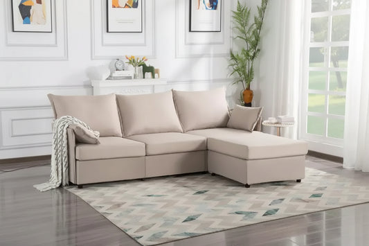 93.7 Sectional Sofa With Ottoman, Indoor Sofa Made Of Imitation Linen Material.