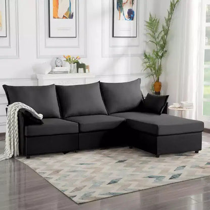 Canapé d'angle 93,7 po avec pouf, canapé d'intérieur en imitation lin.
