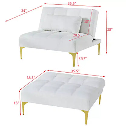 Canapé convertible en futon Tissu Teddy moderne Canapé-lit avec dossier réglable Pieds en métal pour petits espaces Salon