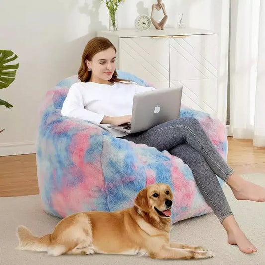 Grand pouf géant, fauteuil en mousse à mémoire de forme pour adultes et enfants, remplace un canapé dans les salons et chambres, bleu