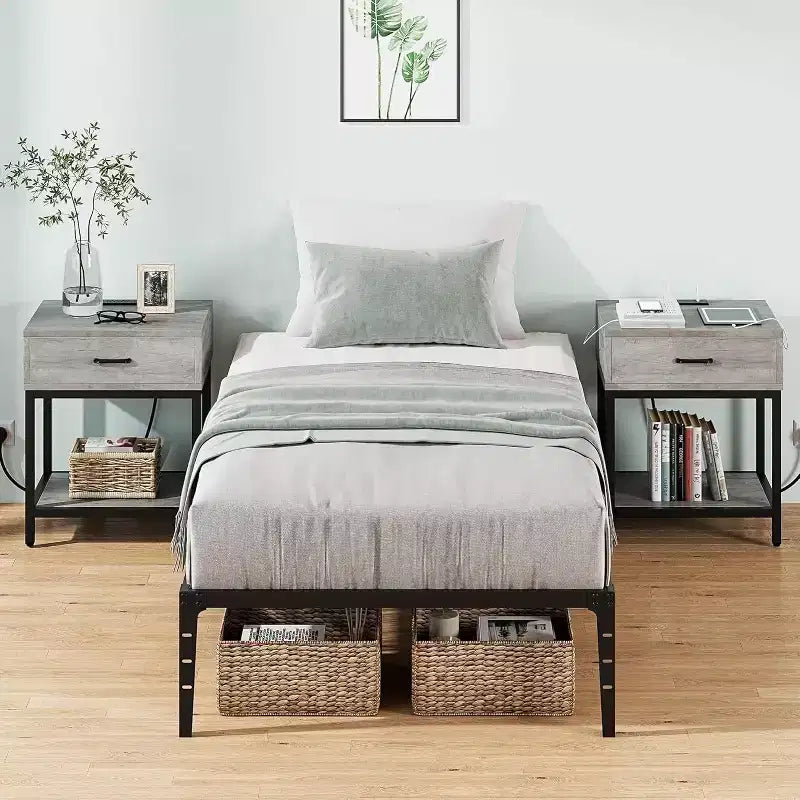 Cadre de lit double 6 pouces, plateforme en métal, taille double avec sommier à lattes en acier robuste, pas besoin de sommier tapissier, silencieux, noir