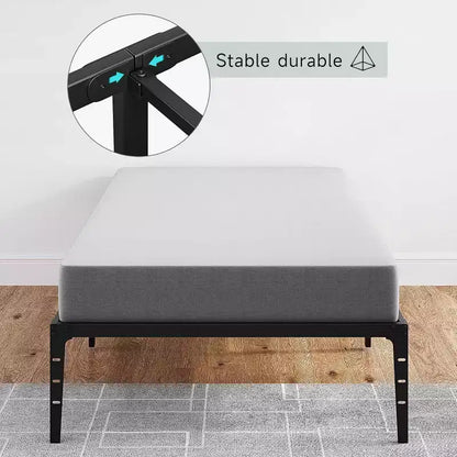 Cadre de lit double 6 pouces, plateforme en métal, taille double avec sommier à lattes en acier robuste, pas besoin de sommier tapissier, silencieux, noir