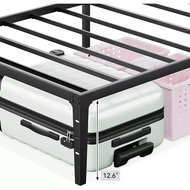 Cadre de lit double 6 pouces, plateforme en métal, taille double avec sommier à lattes en acier robuste, pas besoin de sommier tapissier, silencieux, noir