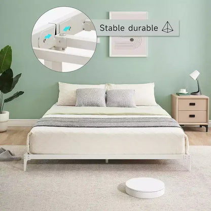Cadre de lit double 6 pouces, plateforme en métal, taille double avec sommier à lattes en acier robuste, pas besoin de sommier tapissier, silencieux, noir