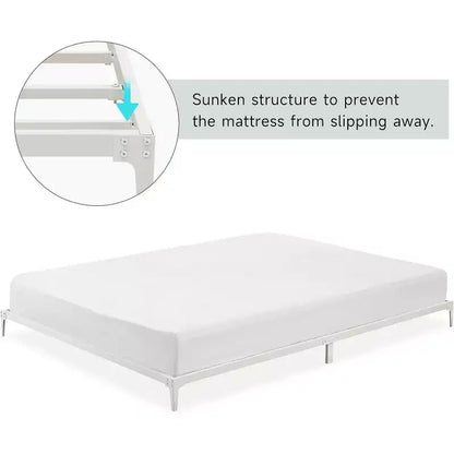 Cadre de lit double 6 pouces, plateforme en métal, taille double avec sommier à lattes en acier robuste, pas besoin de sommier tapissier, silencieux, noir