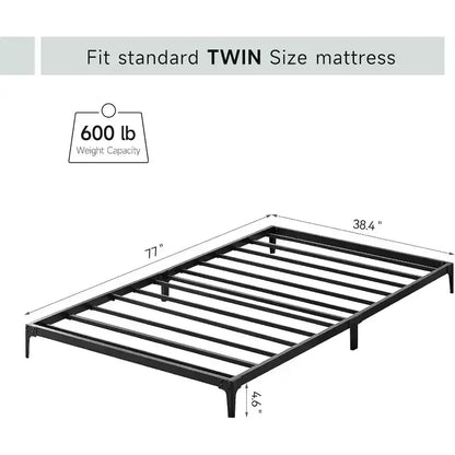 Cadre de lit double 6 pouces, plateforme en métal, taille double avec sommier à lattes en acier robuste, pas besoin de sommier tapissier, silencieux, noir