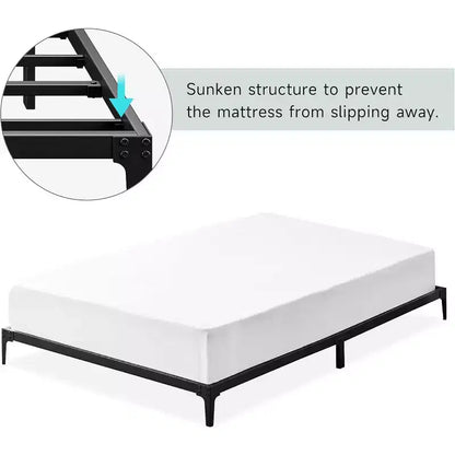 Cadre de lit double 6 pouces, plateforme en métal, taille double avec sommier à lattes en acier robuste, pas besoin de sommier tapissier, silencieux, noir