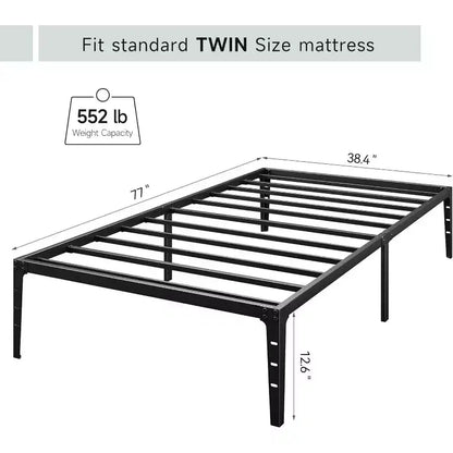 Cadre de lit double 6 pouces, plateforme en métal, taille double avec sommier à lattes en acier robuste, pas besoin de sommier tapissier, silencieux, noir
