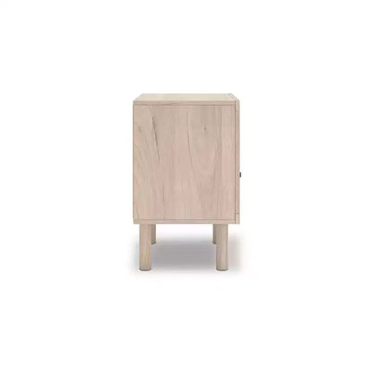 Table de chevet à un tiroir avec port de charge USB, finition chêne clair, tiroir avec motif floral, couleur beige