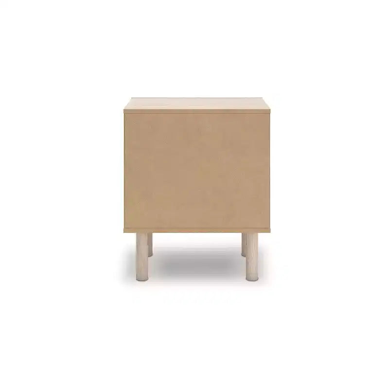 Table de chevet à un tiroir avec port de charge USB, finition chêne clair, tiroir avec motif floral, couleur beige