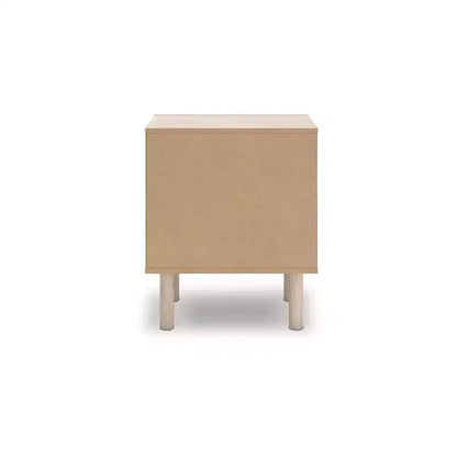 Table de chevet à un tiroir avec port de charge USB, finition chêne clair, tiroir avec motif floral, couleur beige