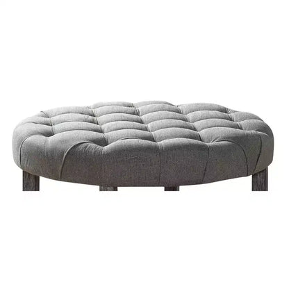 Pouf de rangement rond capitonné, gris délavé antique, 91 cm de diamètre, capacité de 68 kg