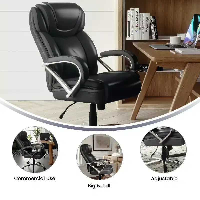 Chaise de bureau ergonomique pivotante en LeatherSoft, série HERCULES, grande taille, capacité de 225 kg