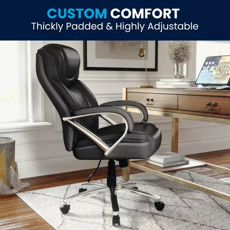 Chaise de bureau ergonomique pivotante en LeatherSoft, série HERCULES, grande taille, capacité de 225 kg