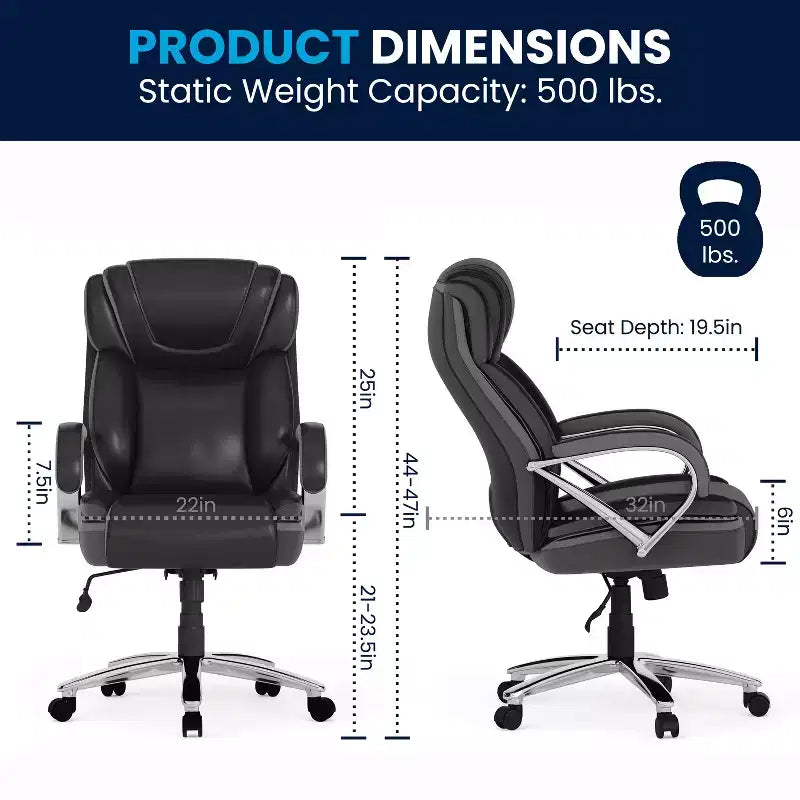 Chaise de bureau ergonomique pivotante en LeatherSoft, série HERCULES, grande taille, capacité de 225 kg