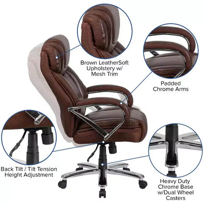 Chaise de bureau ergonomique pivotante en LeatherSoft, série HERCULES, grande taille, capacité de 225 kg
