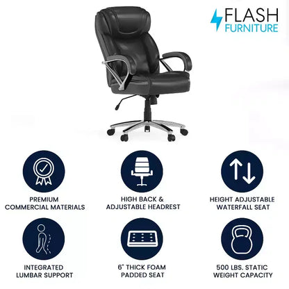 Chaise de bureau ergonomique pivotante en LeatherSoft, série HERCULES, grande taille, capacité de 225 kg