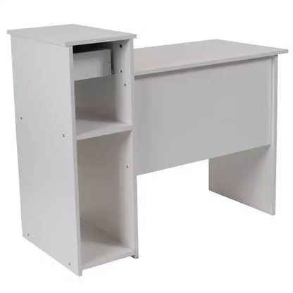Bureau informatique blanc avec étagères et tiroir