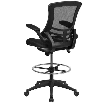 Chaise de bureau ergonomique mi-hauteur en maille noire avec anneau réglable et accoudoirs relevables
