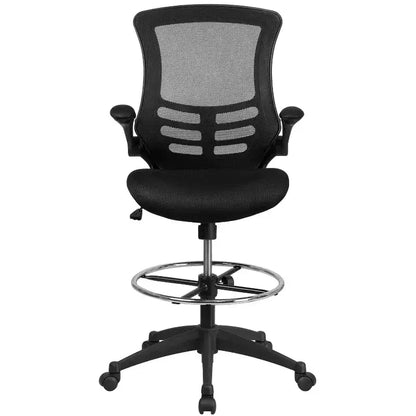 Chaise de bureau ergonomique mi-hauteur en maille noire avec anneau réglable et accoudoirs relevables