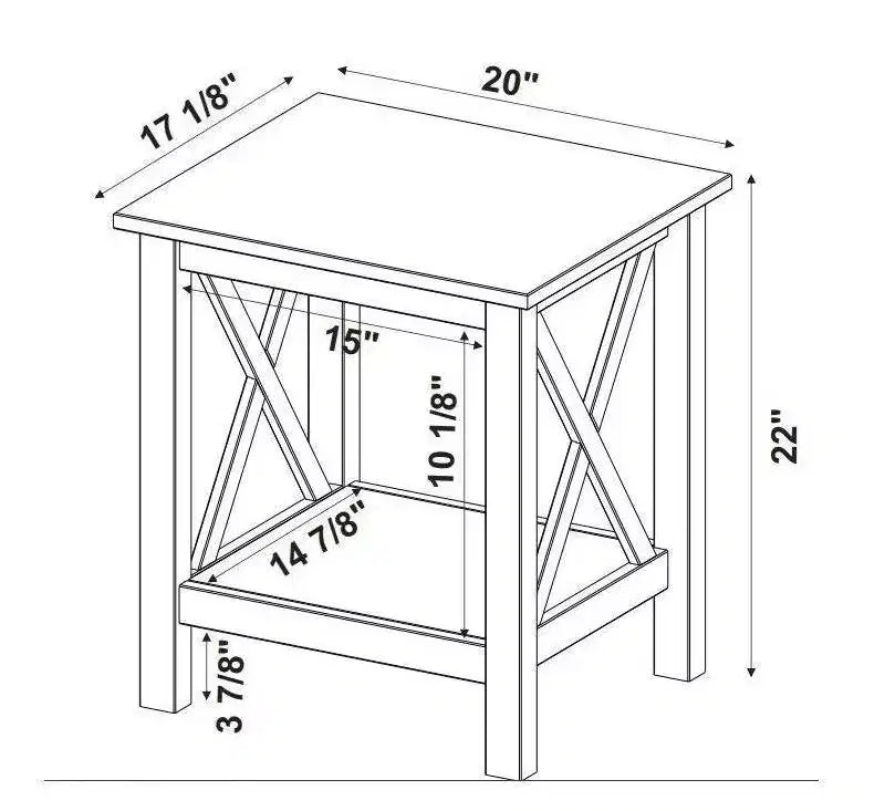 Table d'appoint en pin massif avec étagère inférieure, finition noire, 50,8 cm L x 43,2 cm P x 55,9 cm H