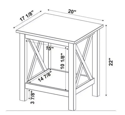 Table d'appoint en pin massif avec étagère inférieure, finition noire, 50,8 cm L x 43,2 cm P x 55,9 cm H