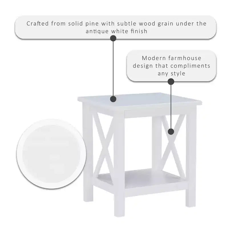 Table d'appoint en pin massif avec étagère inférieure, finition noire, 50,8 cm L x 43,2 cm P x 55,9 cm H