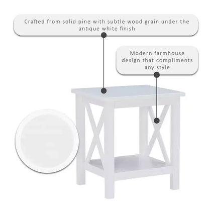 Table d'appoint en pin massif avec étagère inférieure, finition noire, 50,8 cm L x 43,2 cm P x 55,9 cm H