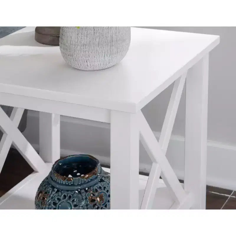 Table d'appoint en pin massif avec étagère inférieure, finition noire, 50,8 cm L x 43,2 cm P x 55,9 cm H