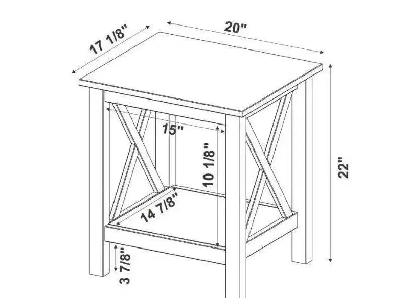 Table d'appoint en pin massif avec étagère inférieure, finition noire, 50,8 cm L x 43,2 cm P x 55,9 cm H