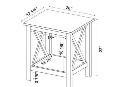 Table d'appoint en pin massif avec étagère inférieure, finition noire, 50,8 cm L x 43,2 cm P x 55,9 cm H