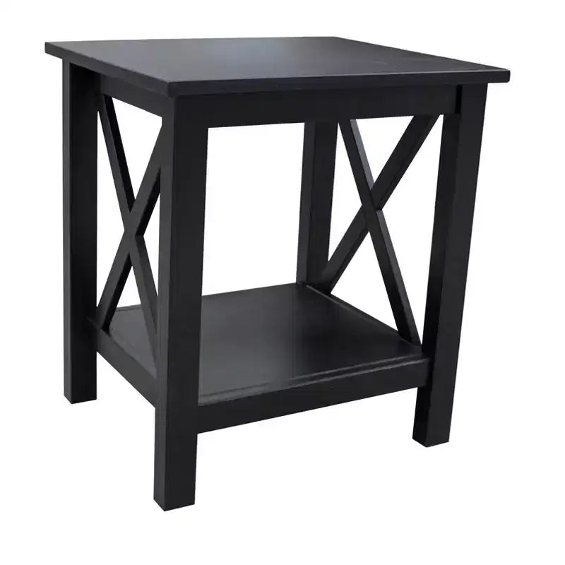 Table d'appoint en pin massif avec étagère inférieure, finition noire, 50,8 cm L x 43,2 cm P x 55,9 cm H
