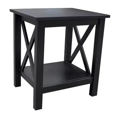 Table d'appoint en pin massif avec étagère inférieure, finition noire, 50,8 cm L x 43,2 cm P x 55,9 cm H