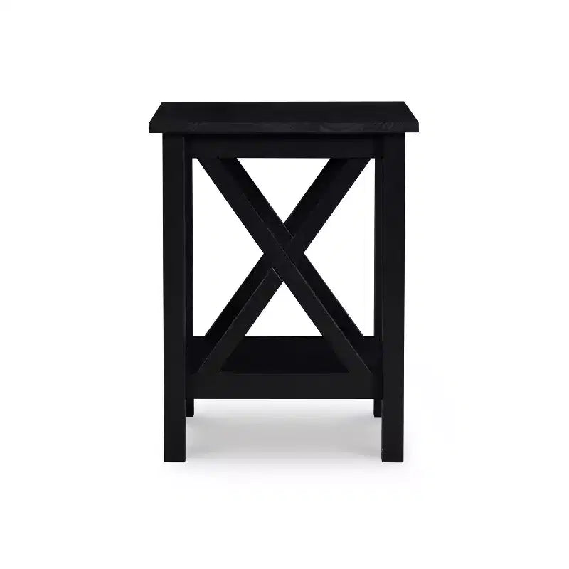 Table d'appoint en pin massif avec étagère inférieure, finition noire, 50,8 cm L x 43,2 cm P x 55,9 cm H