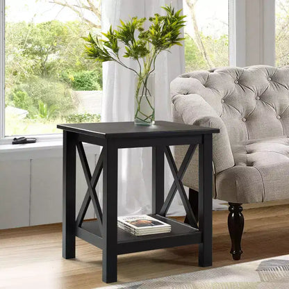 Table d'appoint en pin massif avec étagère inférieure, finition noire, 50,8 cm L x 43,2 cm P x 55,9 cm H
