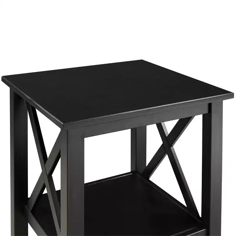 Table d'appoint en pin massif avec étagère inférieure, finition noire, 50,8 cm L x 43,2 cm P x 55,9 cm H