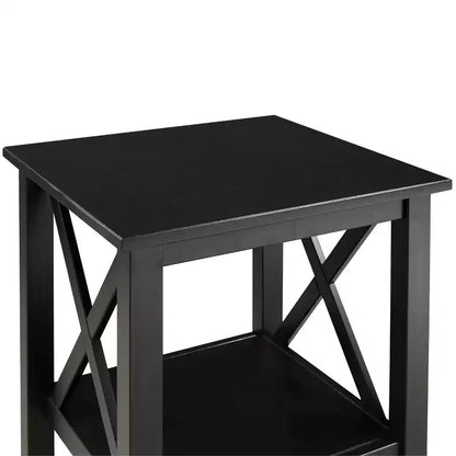 Table d'appoint en pin massif avec étagère inférieure, finition noire, 50,8 cm L x 43,2 cm P x 55,9 cm H