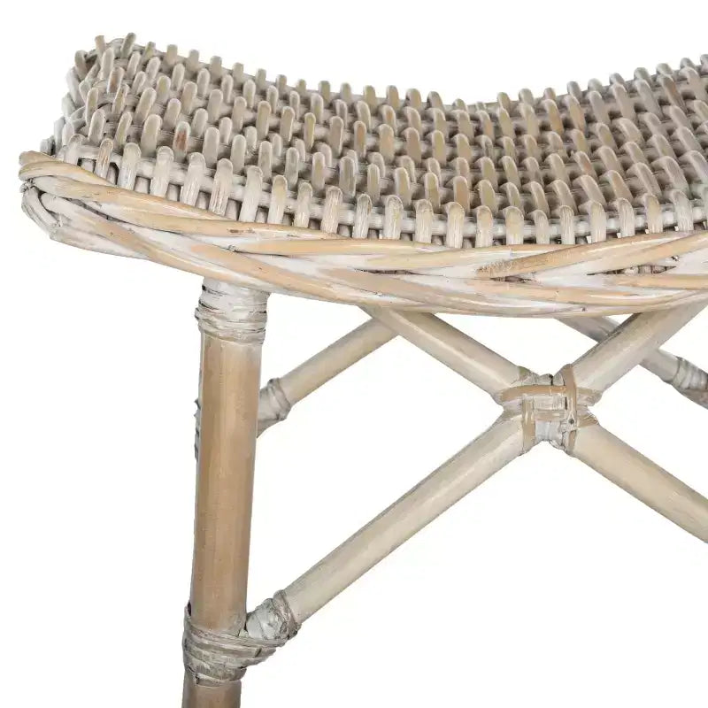 Tabouret de bar en rotin tressé, blanchi, sans dossier ni accoudoirs, capacité de 125 kg, hauteur fixe