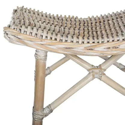 Tabouret de bar en rotin tressé, blanchi, sans dossier ni accoudoirs, capacité de 125 kg, hauteur fixe