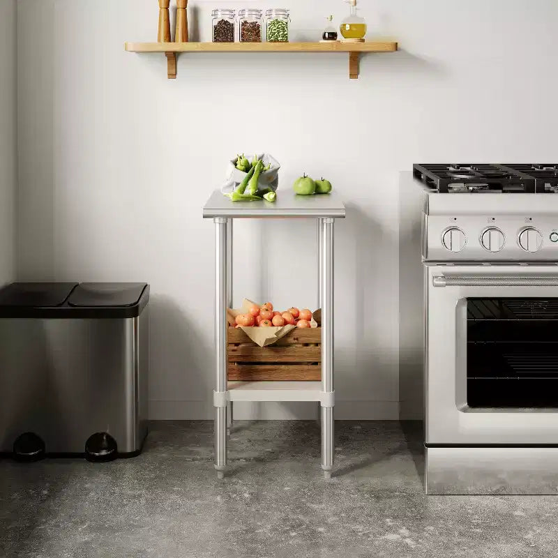 Table de préparation et de travail commerciale en acier inoxydable de calibre 18 avec étagère inférieure réglable, certifiée NSF
