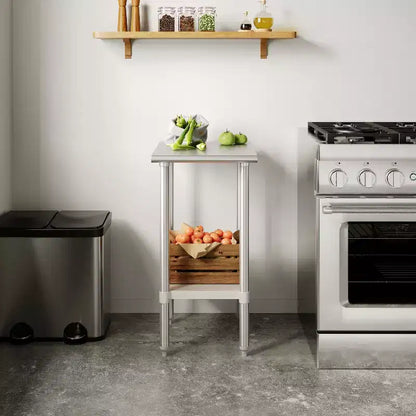 Table de préparation et de travail commerciale en acier inoxydable de calibre 18 avec étagère inférieure réglable, certifiée NSF