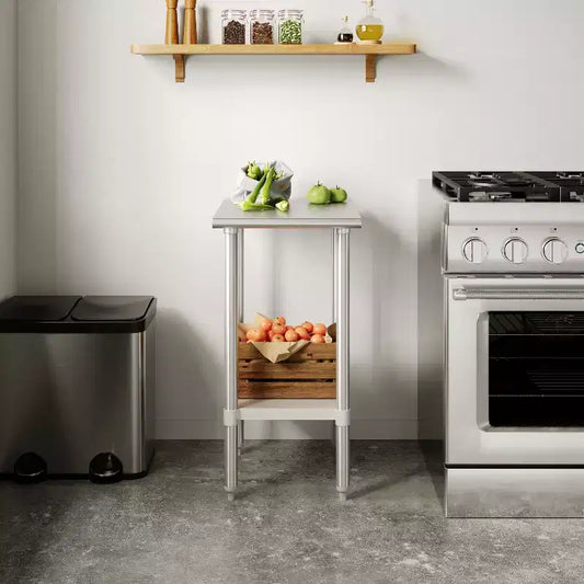 Table de préparation et de travail commerciale en acier inoxydable de calibre 18 avec étagère inférieure réglable, certifiée NSF