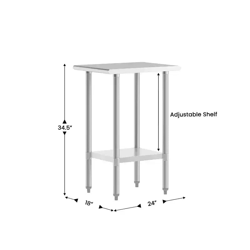 Table de préparation et de travail commerciale en acier inoxydable de calibre 18 avec étagère inférieure réglable, certifiée NSF
