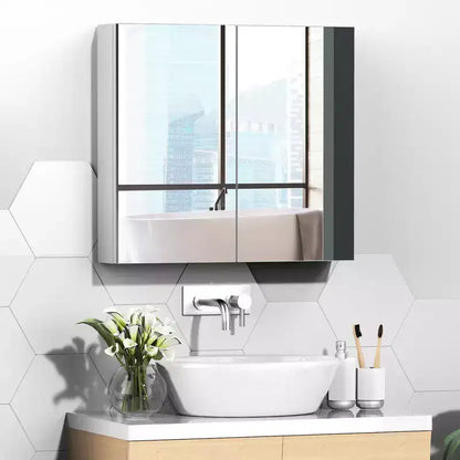 Armoire de toilette avec miroir, cadre en acier 24x22, rangement mural à double porte