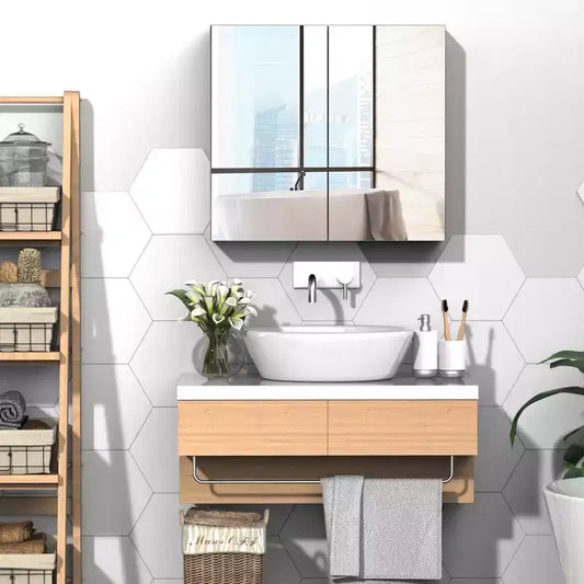 Armoire de toilette avec miroir, cadre en acier 24x22, rangement mural à double porte