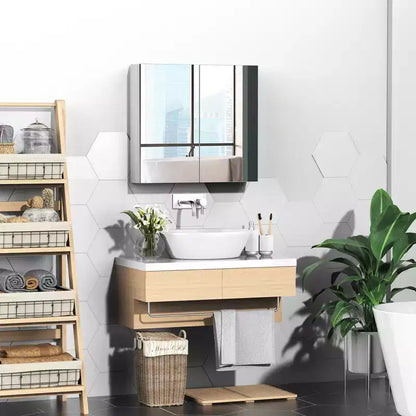 Armoire de toilette avec miroir, cadre en acier 24x22, rangement mural à double porte