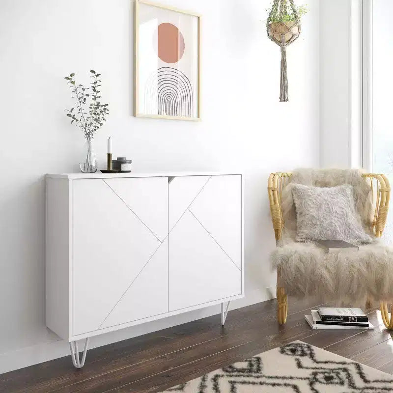 Armoire de rangement étroite à 2 portes, MDF finition mélaminée, 2 étagères, 99 cm l x 82,5 cm H