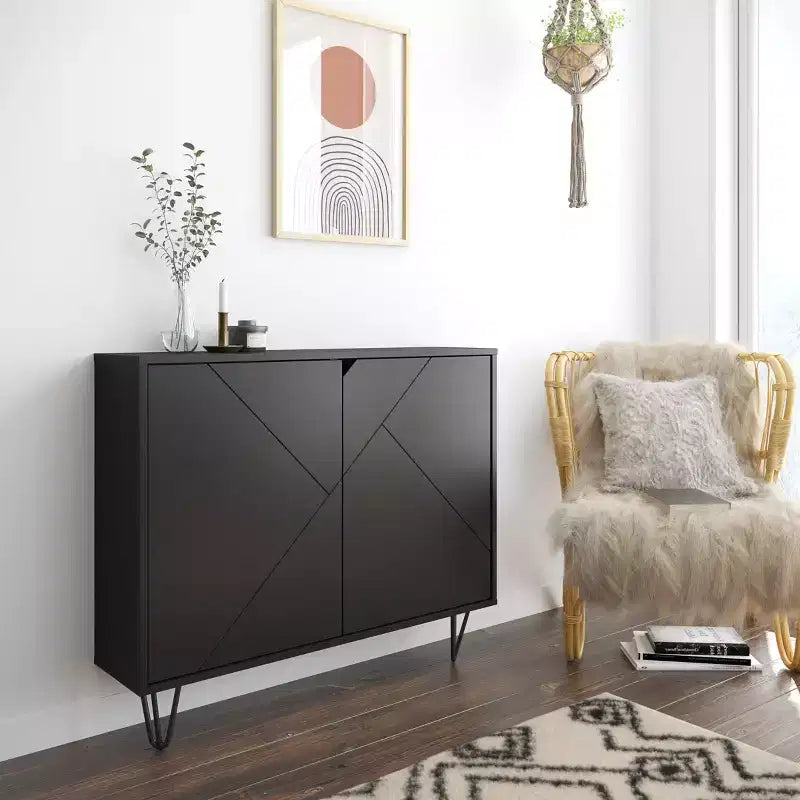 Armoire de rangement étroite à 2 portes, MDF finition mélaminée, 2 étagères, 99 cm l x 82,5 cm H