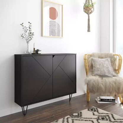 Armoire de rangement étroite à 2 portes, MDF finition mélaminée, 2 étagères, 99 cm l x 82,5 cm H